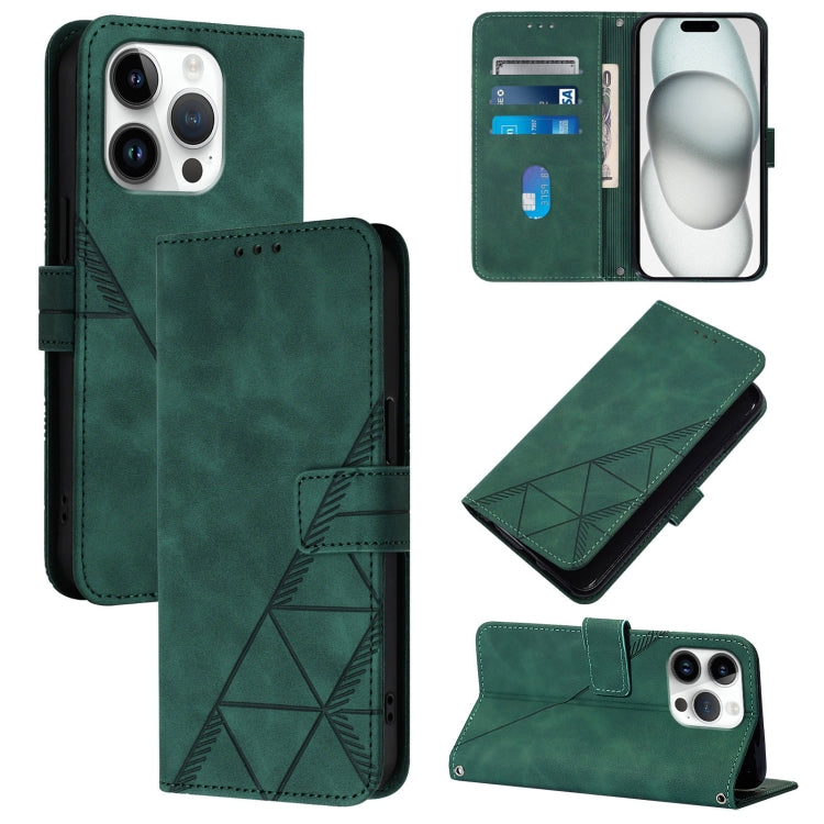 For iPhone 16 Pro Crossbody 3D Embossed Flip Leather Phone Case(Dark Green) - iPhone 16 Pro Cases by buy2fix | Online Shopping UK | buy2fix