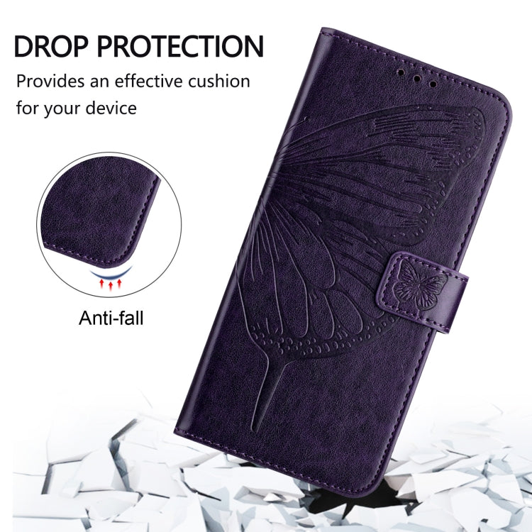 For iPhone 16 Pro Max Embossed Butterfly Leather Phone Case(Dark Purple) - iPhone 16 Pro Max Cases by buy2fix | Online Shopping UK | buy2fix