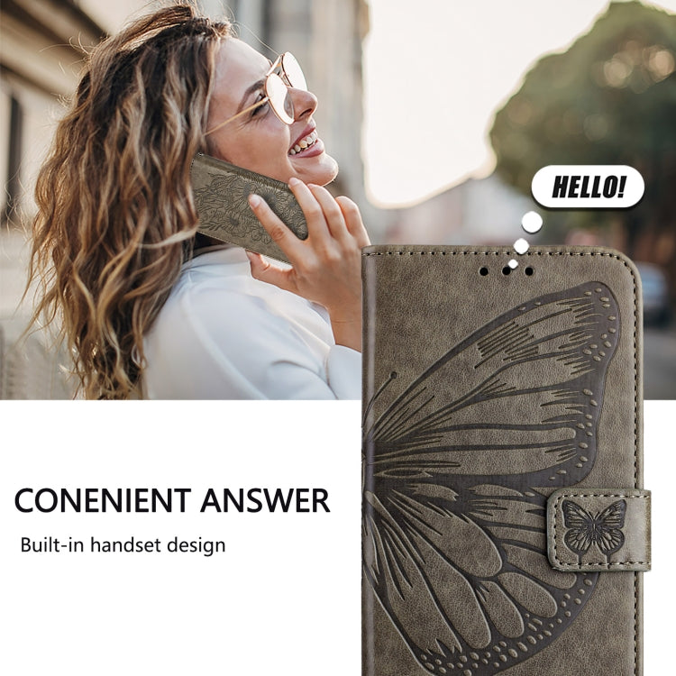 For iPhone 16 Pro Max Embossed Butterfly Leather Phone Case(Grey) - iPhone 16 Pro Max Cases by buy2fix | Online Shopping UK | buy2fix