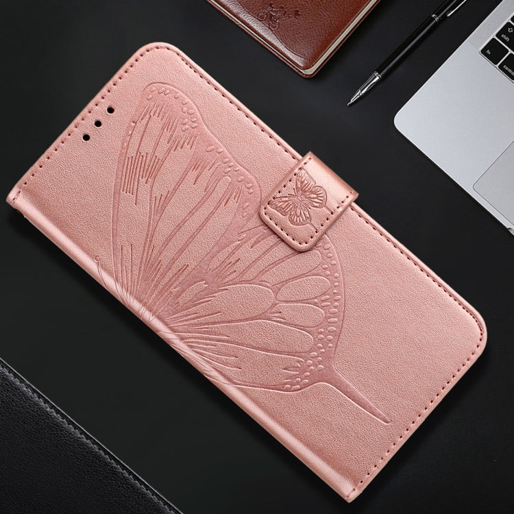 For iPhone 16 Embossed Butterfly Leather Phone Case(Rose Gold) - iPhone 16 Cases by buy2fix | Online Shopping UK | buy2fix