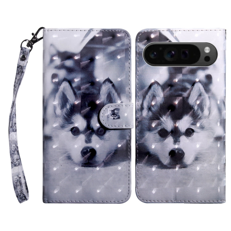 For Google Pixel 9 3D Painted Pattern Leather Phone Case(Husky) - Google Cases by buy2fix | Online Shopping UK | buy2fix