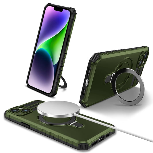 For iPhone 14 MagSafe Magnetic Holder Phone Case(Green) - iPhone 14 Cases by buy2fix | Online Shopping UK | buy2fix