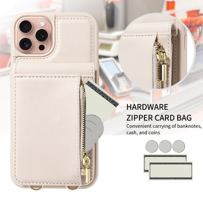 For iPhone 16 Pro Crossbody Lanyard Zipper Wallet Leather Phone Case(Beige) - iPhone 16 Pro Cases by buy2fix | Online Shopping UK | buy2fix