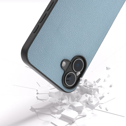 For iPhone 16 ABEEL Black Edge Genuine Leather Mino Phone Case(Blue) - iPhone 16 Cases by buy2fix | Online Shopping UK | buy2fix