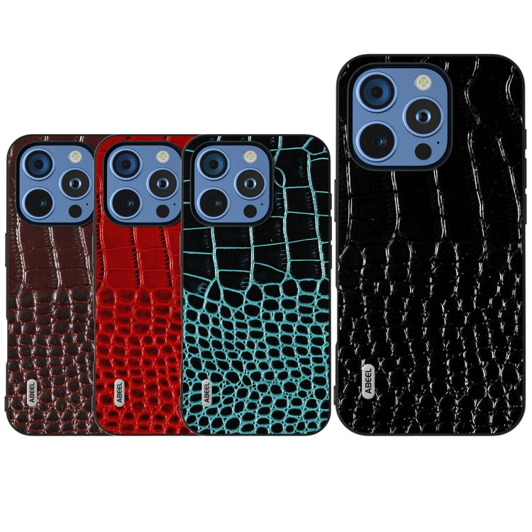 For iPhone 16 Pro Max ABEEL Genuine Leather Crocodile Pattern Black Edge Phone Case(Black) - iPhone 16 Pro Max Cases by buy2fix | Online Shopping UK | buy2fix