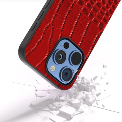 For iPhone 16 Pro ABEEL Genuine Leather Crocodile Pattern Black Edge Phone Case(Red) - iPhone 16 Pro Cases by buy2fix | Online Shopping UK | buy2fix