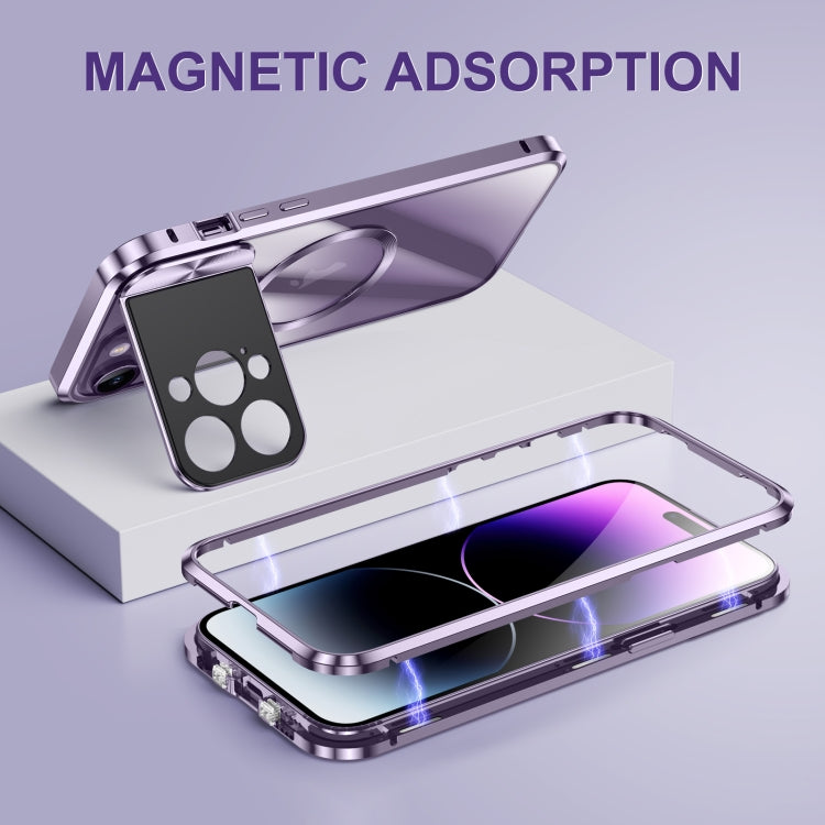 For iPhone 15 Pro Max Large Window Holder MagSafe Magnetic Metal Phone Case(Purple) - iPhone 15 Pro Max Cases by buy2fix | Online Shopping UK | buy2fix