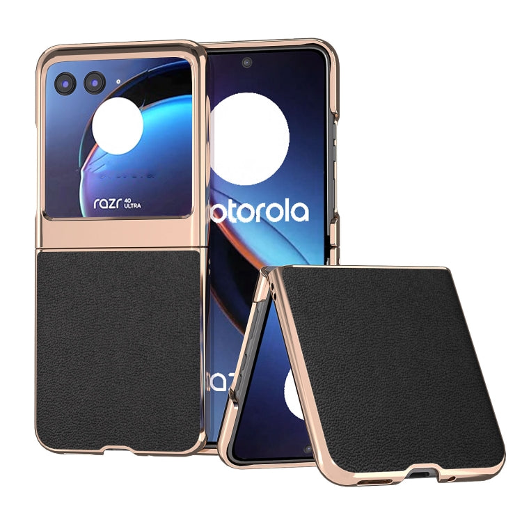 For Motorola Razr 40 Ultra Nano Plating Genuine Leather Luolai Series Phone Case(Black) - Motorola Cases by buy2fix | Online Shopping UK | buy2fix