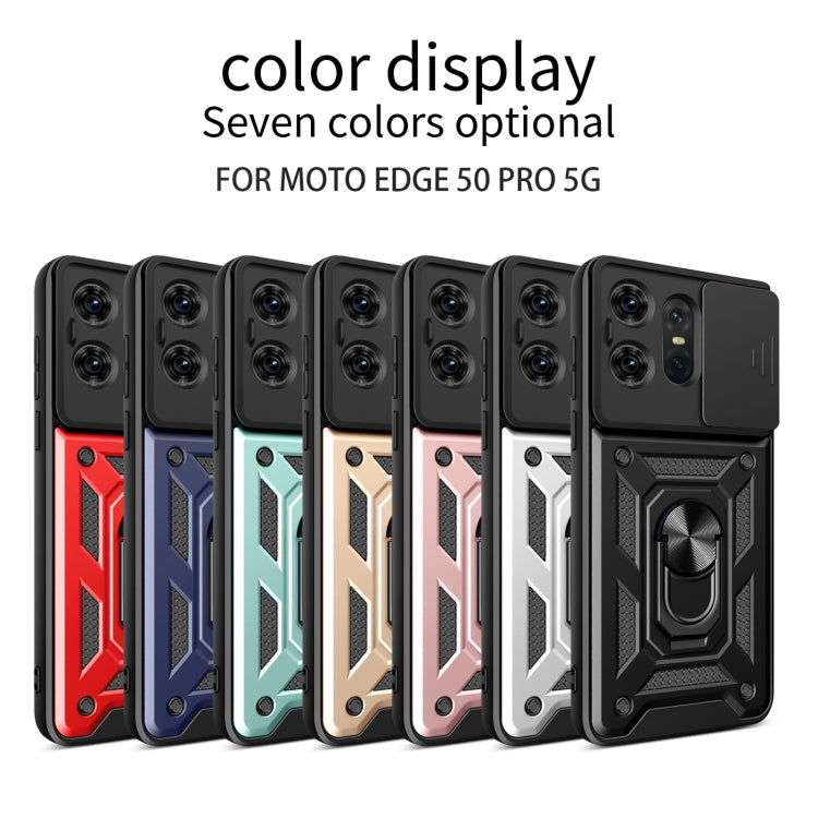 For Motorola Edge 50 Pro Global Sliding Camera Cover Design TPU Hybrid PC Phone Case(Silver) - Motorola Cases by buy2fix | Online Shopping UK | buy2fix