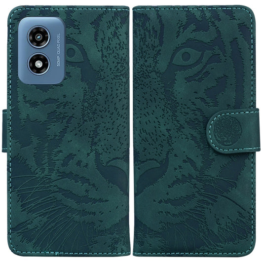 For Motorola Moto G Play 4G 2024 Tiger Embossing Pattern Leather Phone Case(Green) - Motorola Cases by buy2fix | Online Shopping UK | buy2fix