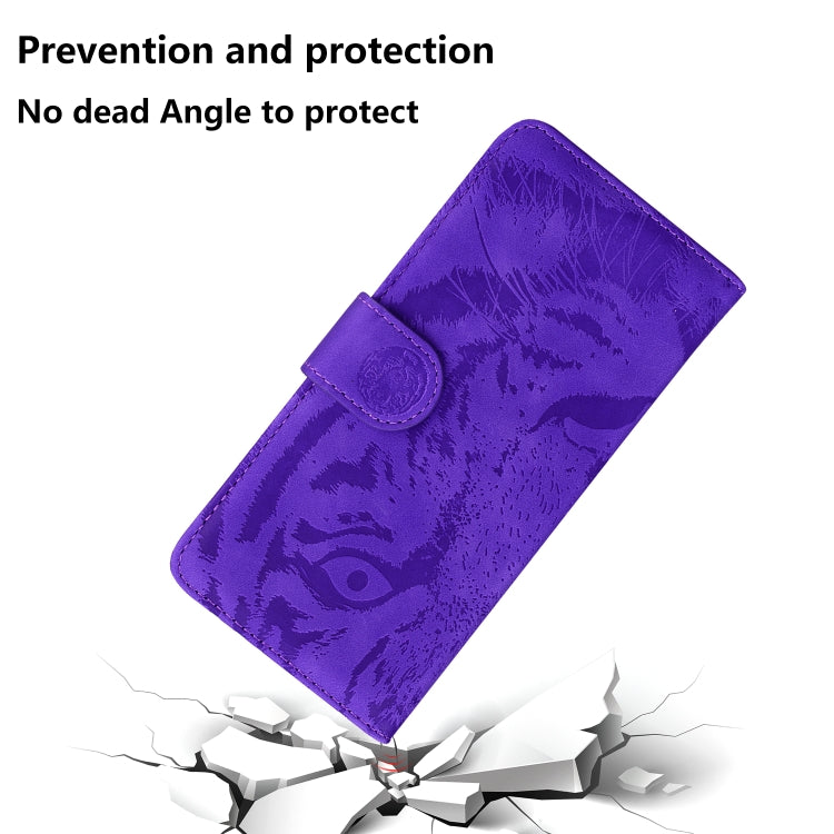 For Motorola Moto G Play 4G 2024 Tiger Embossing Pattern Leather Phone Case(Purple) - Motorola Cases by buy2fix | Online Shopping UK | buy2fix