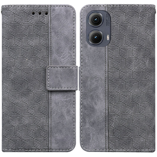 For Motorola Edge 2024 Geometric Embossed Leather Phone Case(Grey) - Motorola Cases by buy2fix | Online Shopping UK | buy2fix