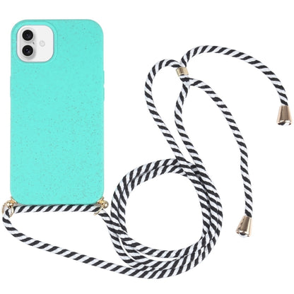 For iPhone 16 Plus Wheat Straw TPU Shockproof Phone Case with Neck Lanyard(Green) - iPhone 16 Plus Cases by buy2fix | Online Shopping UK | buy2fix