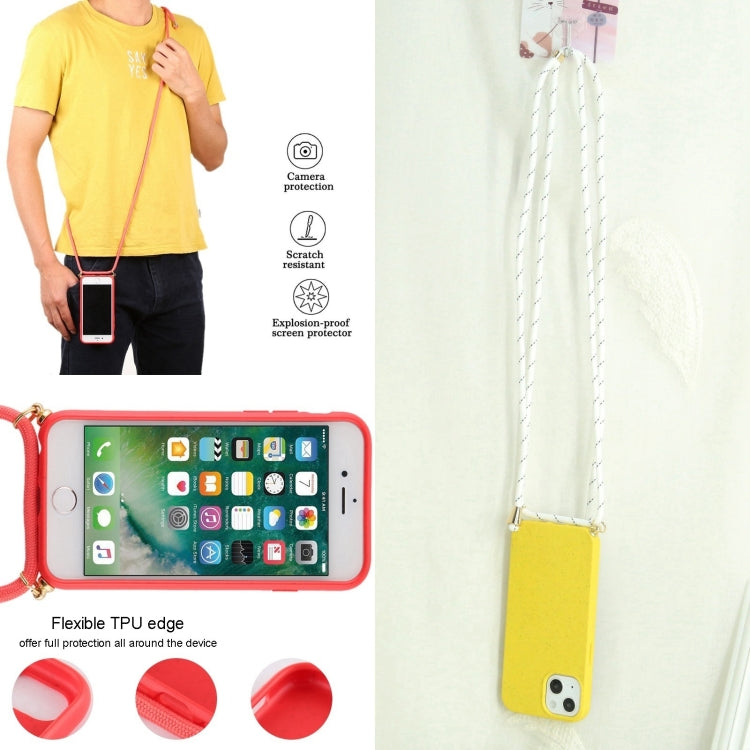 For iPhone 16 Wheat Straw TPU Shockproof Phone Case with Neck Lanyard(Yellow) - iPhone 16 Cases by buy2fix | Online Shopping UK | buy2fix