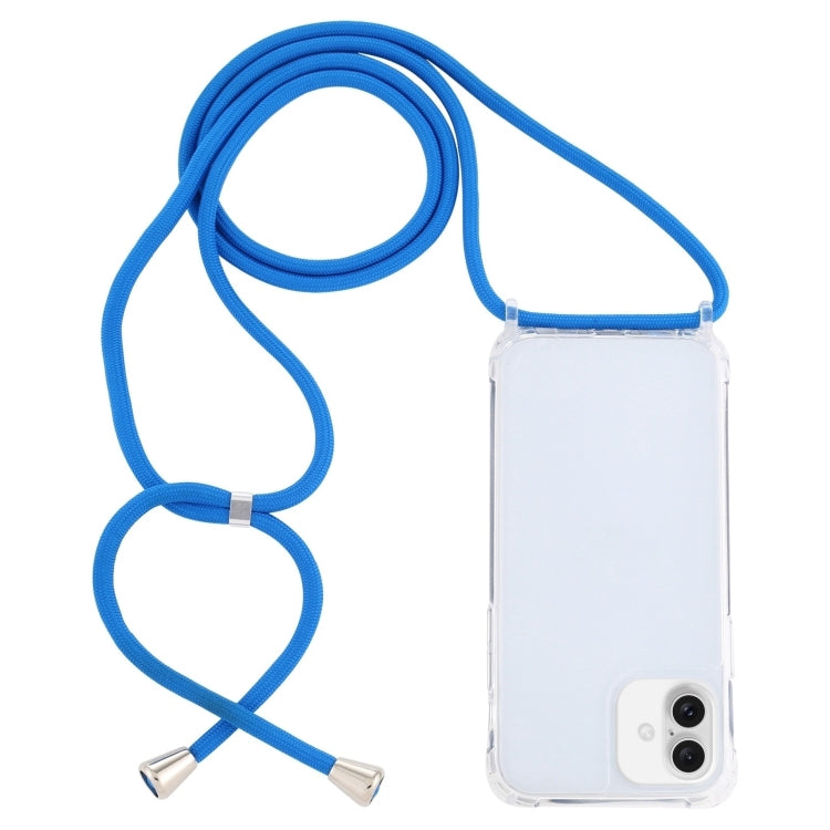 For iPhone 16 Transparent Acrylic Airbag Shockproof Phone Protective Case with Lanyard(Blue) - iPhone 16 Cases by buy2fix | Online Shopping UK | buy2fix