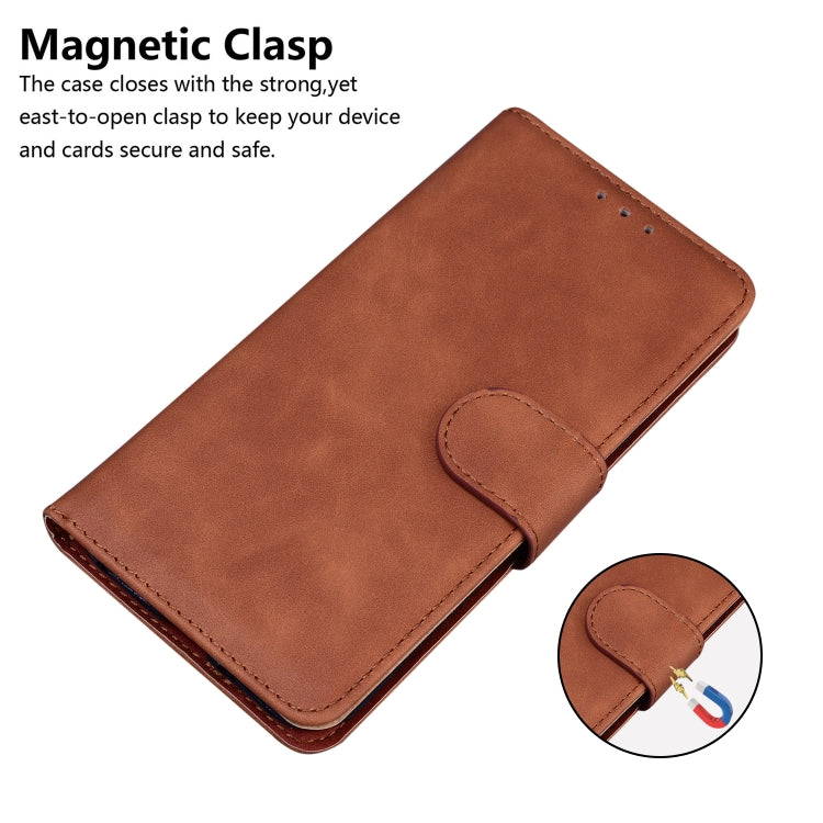 For iPhone 16 Plus Skin Feel Pure Color Flip Leather Phone Case(Brown) - iPhone 16 Plus Cases by buy2fix | Online Shopping UK | buy2fix