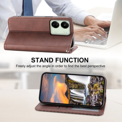 For Xiaomi Redmi 13C Cubic Grid Calf Texture Magnetic Leather Phone Case(Brown) - 13C Cases by buy2fix | Online Shopping UK | buy2fix