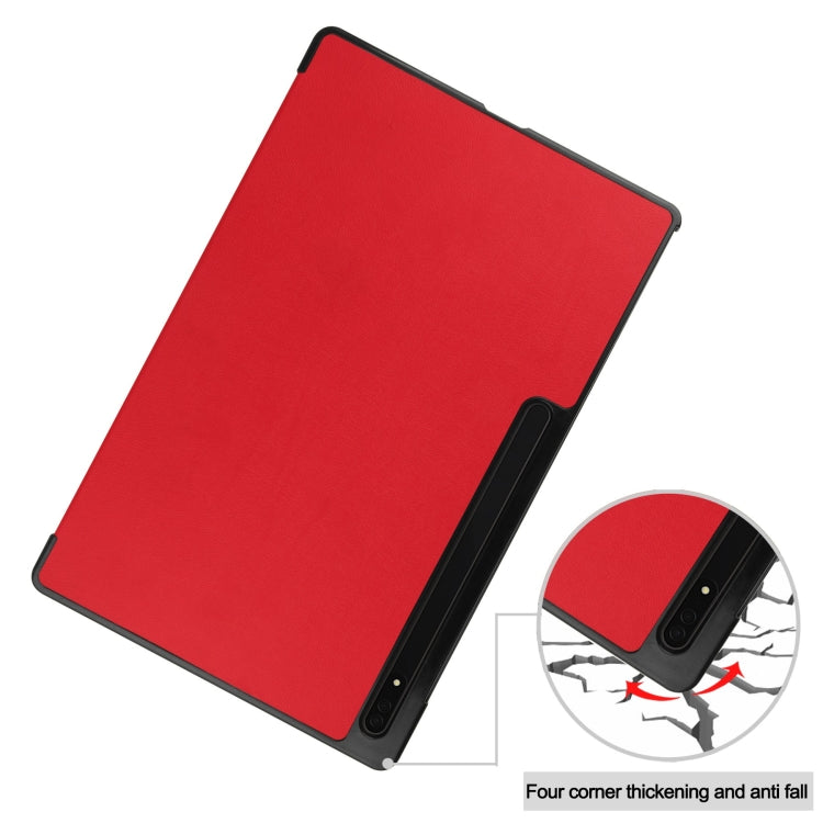 For Samsung Galaxy Tab S9 Ultra Custer Pure Color 3-Fold Holder Smart Leather Tablet Case(Red) - Galaxy Tab S9 Ultra Cases by buy2fix | Online Shopping UK | buy2fix