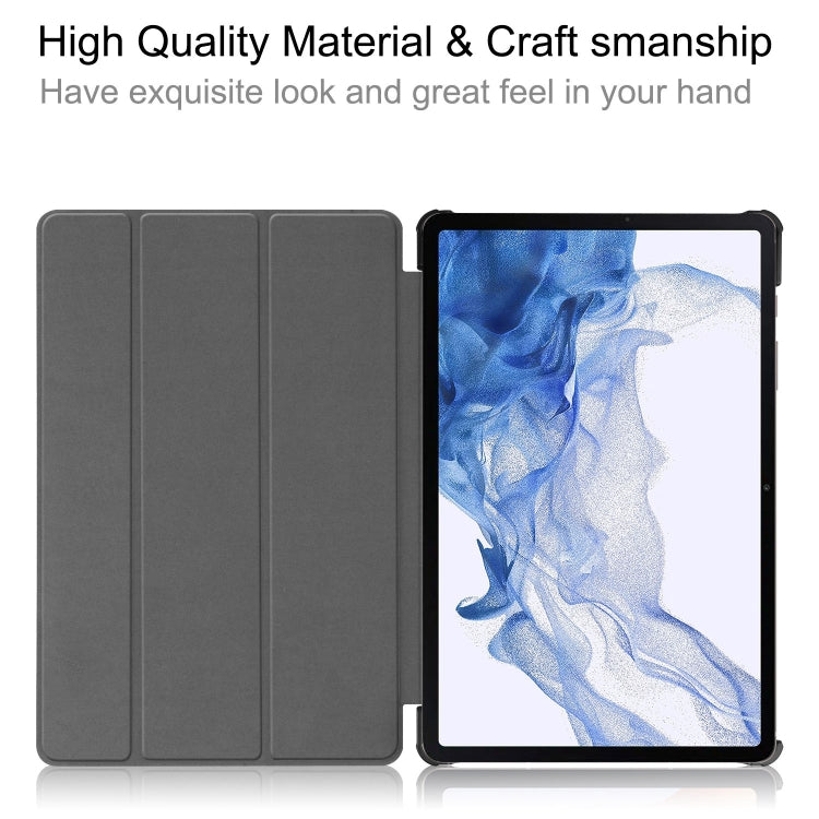 For Samsung Galaxy Tab S9 Custer Pure Color 3-Fold Holder Smart Leather Tablet Case(Dark Blue) - Galaxy Tab S9 Cases by buy2fix | Online Shopping UK | buy2fix