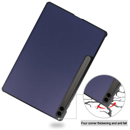 For Samsung Galaxy Tab S9 FE+ Custer Pure Color 3-Fold Holder Smart Leather Tablet Case(Dark Blue) - Galaxy Tab S9 FE+ by buy2fix | Online Shopping UK | buy2fix