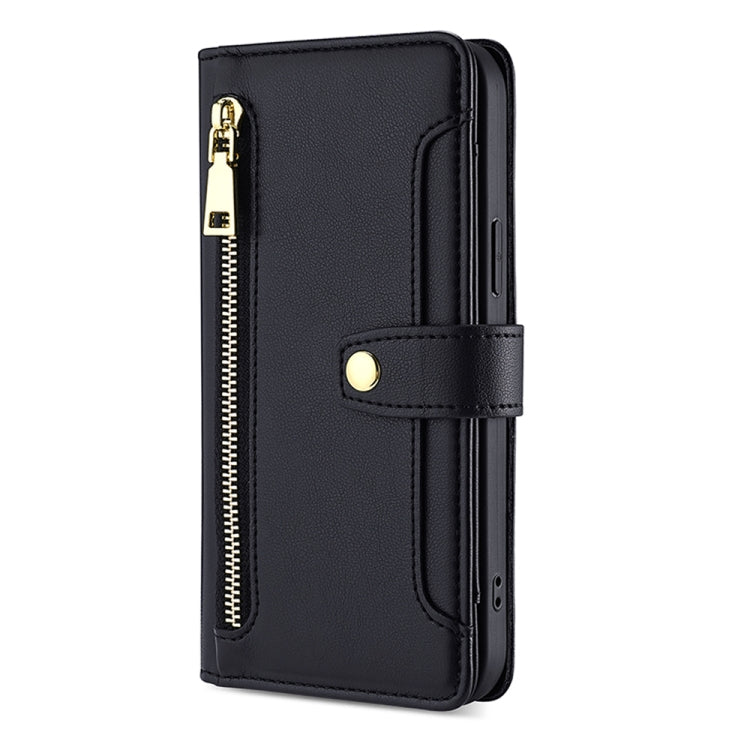 For vivo Y35+ 5G Lite Sheep Texture Cross-body Zipper Wallet Leather Phone Case(Black) - vivo Cases by buy2fix | Online Shopping UK | buy2fix