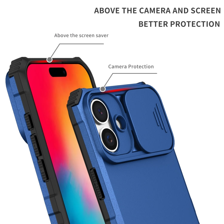 For iPhone 16 Plus Stereoscopic Holder Sliding Camshield Phone Case(Blue) - iPhone 16 Plus Cases by buy2fix | Online Shopping UK | buy2fix