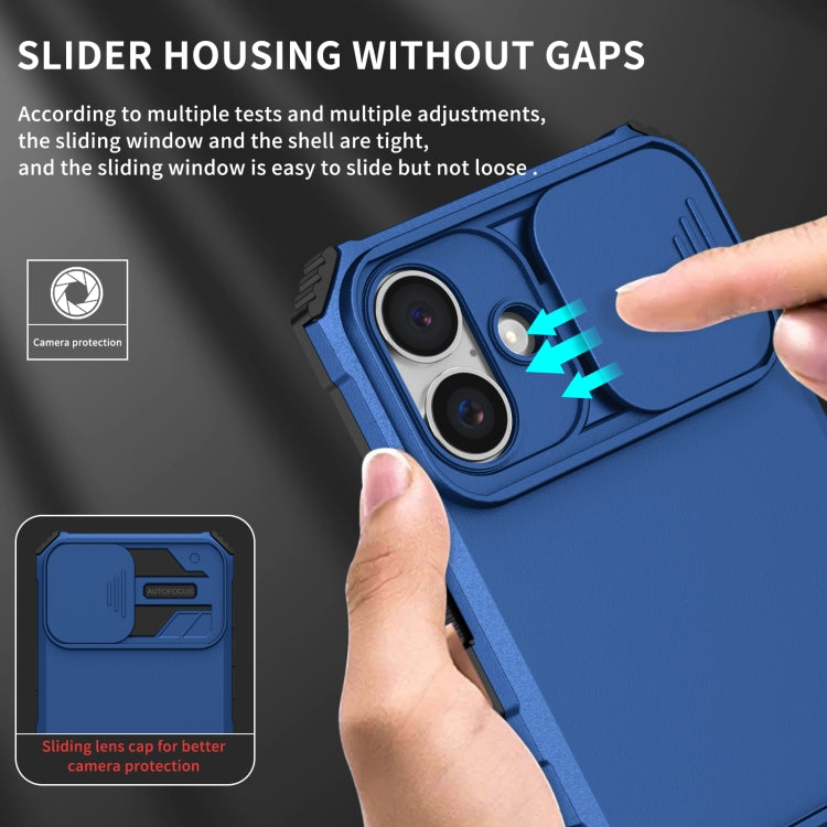 For iPhone 16 Plus Stereoscopic Holder Sliding Camshield Phone Case(Blue) - iPhone 16 Plus Cases by buy2fix | Online Shopping UK | buy2fix