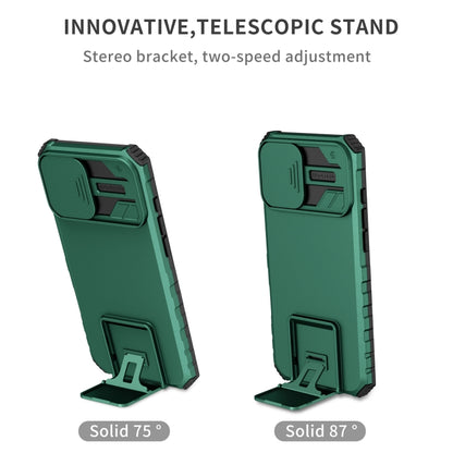 For iPhone 16 Plus Stereoscopic Holder Sliding Camshield Phone Case(Green) - iPhone 16 Plus Cases by buy2fix | Online Shopping UK | buy2fix