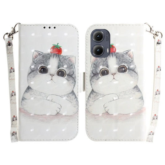 For Motorola Edge 2024 3D Colored Flip Leather Phone Case(Cute Cat) - Motorola Cases by buy2fix | Online Shopping UK | buy2fix