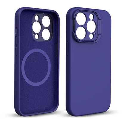 For iPhone 14 Pro MagSafe Liquid Silicone Lens Holder Phone Case(Dark Purple) - iPhone 14 Pro Cases by buy2fix | Online Shopping UK | buy2fix