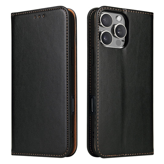 For iPhone 16 Pro Max Fierre Shann PU Genuine Leather Texture Phone Case(Black) - iPhone 16 Pro Max Cases by FIERRE SHANN | Online Shopping UK | buy2fix