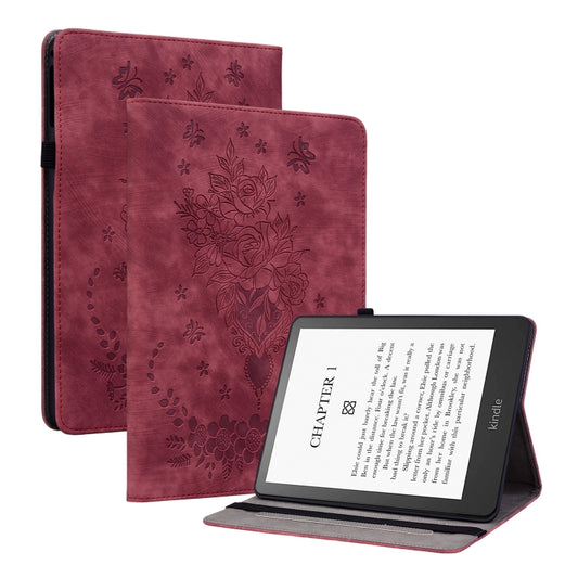 For Amazon Kindle Paperwhite 5 2023 2024 Butterfly Rose Embossed Leather Tablet Case(Red) - Amazon by buy2fix | Online Shopping UK | buy2fix