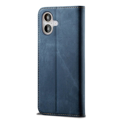 For iPhone 16 Denim Texture Casual Style Horizontal Flip Leather Case(Blue) - iPhone 16 Cases by buy2fix | Online Shopping UK | buy2fix