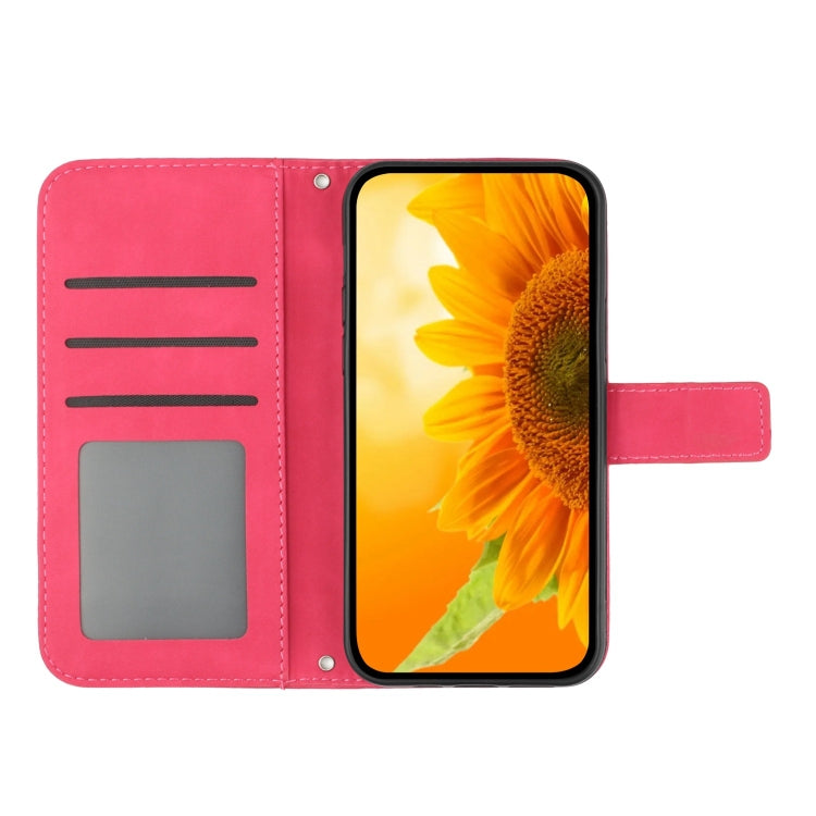 For Google Pixel 9 Pro Skin Feel Sun Flower Embossed Flip Leather Phone Case with Lanyard(Rose Red) - Google Cases by buy2fix | Online Shopping UK | buy2fix