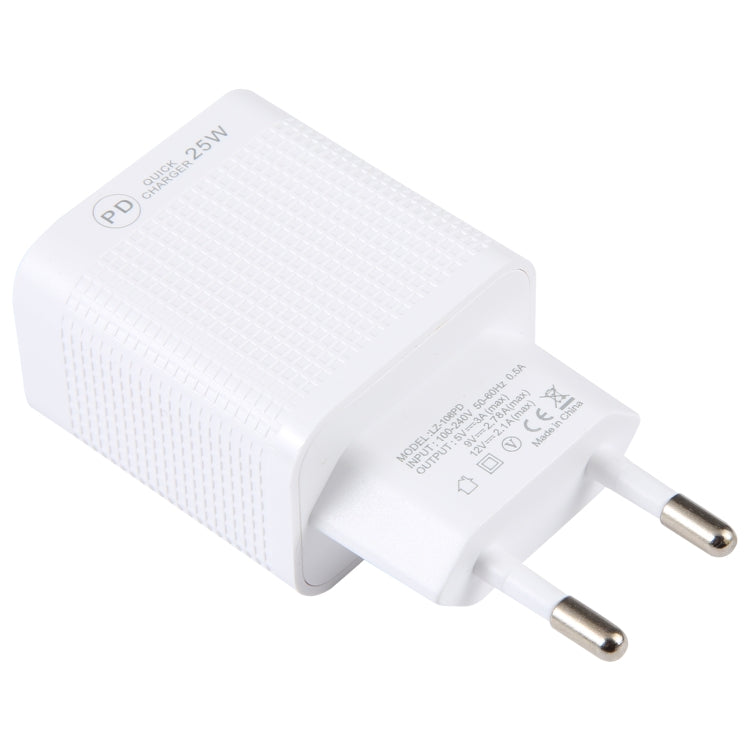 LZ-106PD 25W USB-C / Type-C Ports Plaid Pattern Travel Charger, EU Plug(White) - USB Charger by buy2fix | Online Shopping UK | buy2fix