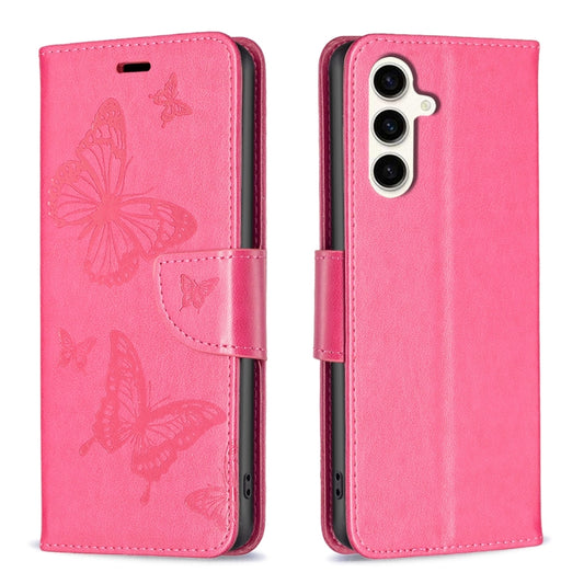 For Samsung Galaxy S23 FE 5G Embossing Two Butterflies Pattern Leather Phone Case(Rose Red) - Galaxy S23 FE 5G Cases by buy2fix | Online Shopping UK | buy2fix