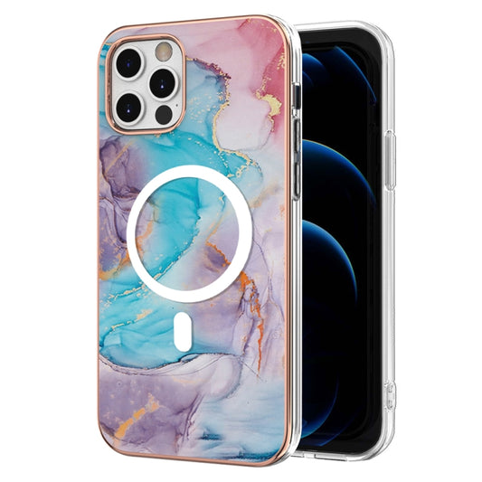 For iPhone 12 Pro Max Marble Pattern Dual-side IMD Magsafe TPU Phone Case(Blue Marble) - iPhone 12 Pro Max Cases by buy2fix | Online Shopping UK | buy2fix