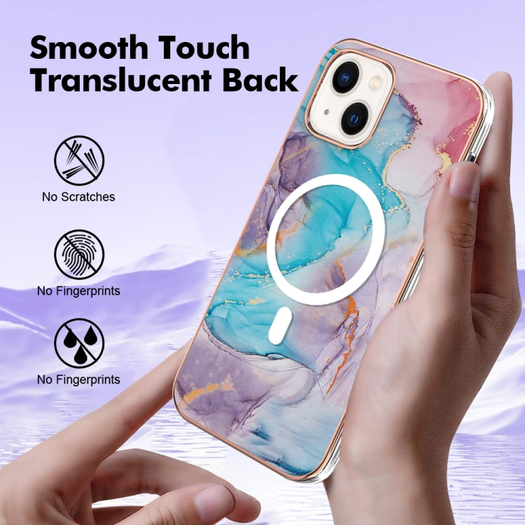 For iPhone 14 Marble Pattern Dual-side IMD Magsafe TPU Phone Case(Blue Marble) - iPhone 14 Cases by buy2fix | Online Shopping UK | buy2fix