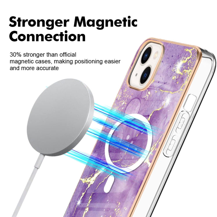 For iPhone 15 Plus Marble Pattern Dual-side IMD Magsafe TPU Phone Case(Purple 002) - iPhone 15 Plus Cases by buy2fix | Online Shopping UK | buy2fix