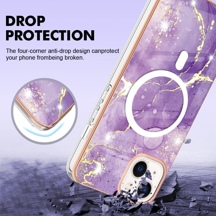 For iPhone 15 Plus Marble Pattern Dual-side IMD Magsafe TPU Phone Case(Purple 002) - iPhone 15 Plus Cases by buy2fix | Online Shopping UK | buy2fix