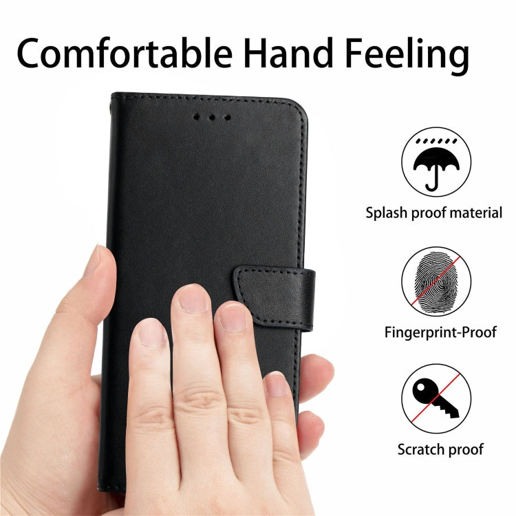 For OPPO A60 4G HT02 Genuine Leather Fingerprint-proof Flip Phone Case(Black) - OPPO Cases by buy2fix | Online Shopping UK | buy2fix