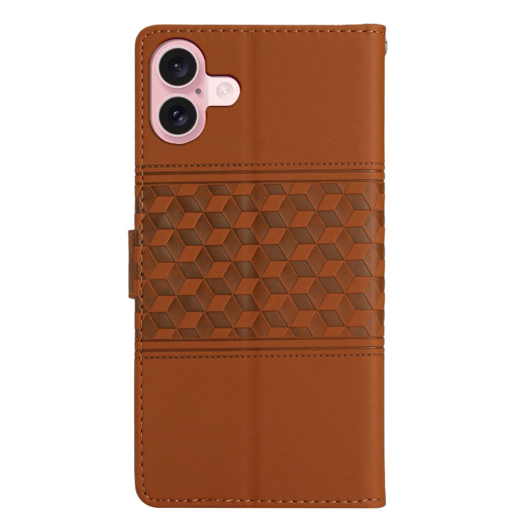 For iPhone 16 Plus Diamond Embossed Skin Feel Leather Phone Case(Brown) - iPhone 16 Plus Cases by buy2fix | Online Shopping UK | buy2fix