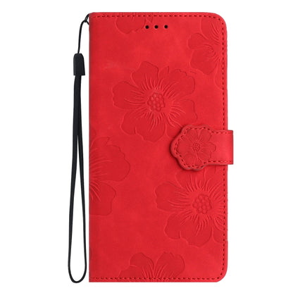 For iPhone 16 Flower Embossing Pattern Leather Phone Case(Red) - iPhone 16 Cases by buy2fix | Online Shopping UK | buy2fix