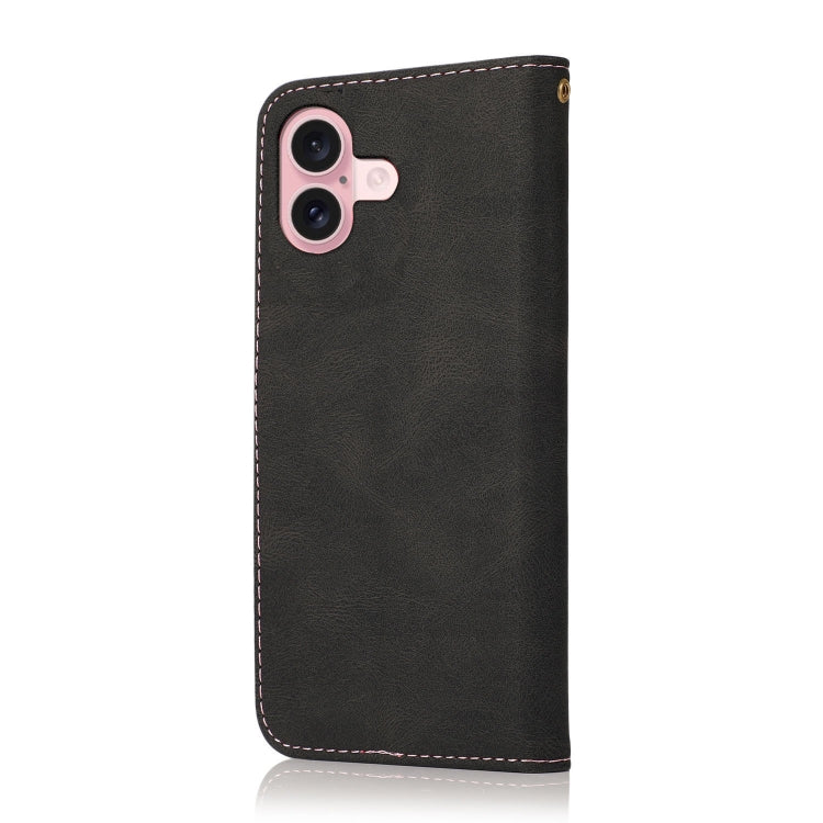 For iPhone 16 Dual-color Stitching Leather Phone Case(Black Rose Gold) - iPhone 16 Cases by buy2fix | Online Shopping UK | buy2fix