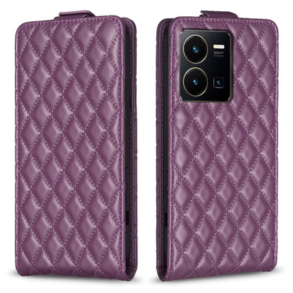 For vivo Y35 4G / Y22s Diamond Lattice Vertical Flip Leather Phone Case(Dark Purple) - vivo Cases by buy2fix | Online Shopping UK | buy2fix