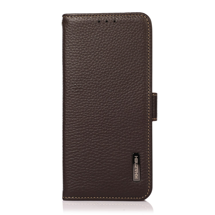 For OnePlus 12 KHAZNEH Side-Magnetic Litchi Genuine Leather RFID Phone Case(Brown) - OnePlus Cases by buy2fix | Online Shopping UK | buy2fix