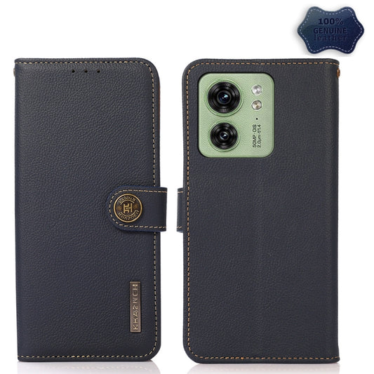 For Motorola Edge 40 KHAZNEH Custer Genuine Leather RFID Phone Case(Blue) - Motorola Cases by buy2fix | Online Shopping UK | buy2fix