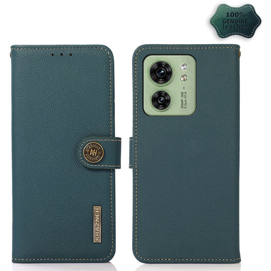 For Motorola Edge 40 KHAZNEH Custer Genuine Leather RFID Phone Case(Green) - Motorola Cases by buy2fix | Online Shopping UK | buy2fix