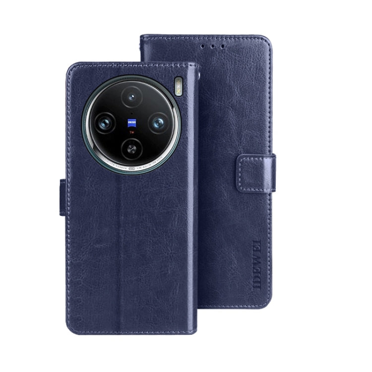 For vivo X100 Pro idewei Crazy Horse Texture Leather Phone Case(Blue) - X100 Pro Cases by idewei | Online Shopping UK | buy2fix