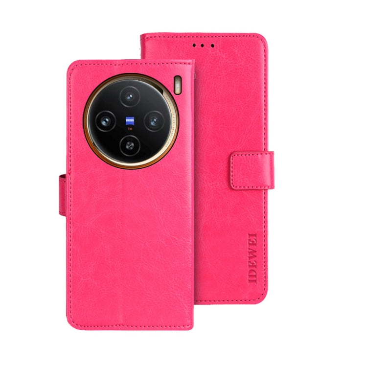 For vivo X100 idewei Crazy Horse Texture Leather Phone Case(Rose Red) - X100 Cases by idewei | Online Shopping UK | buy2fix